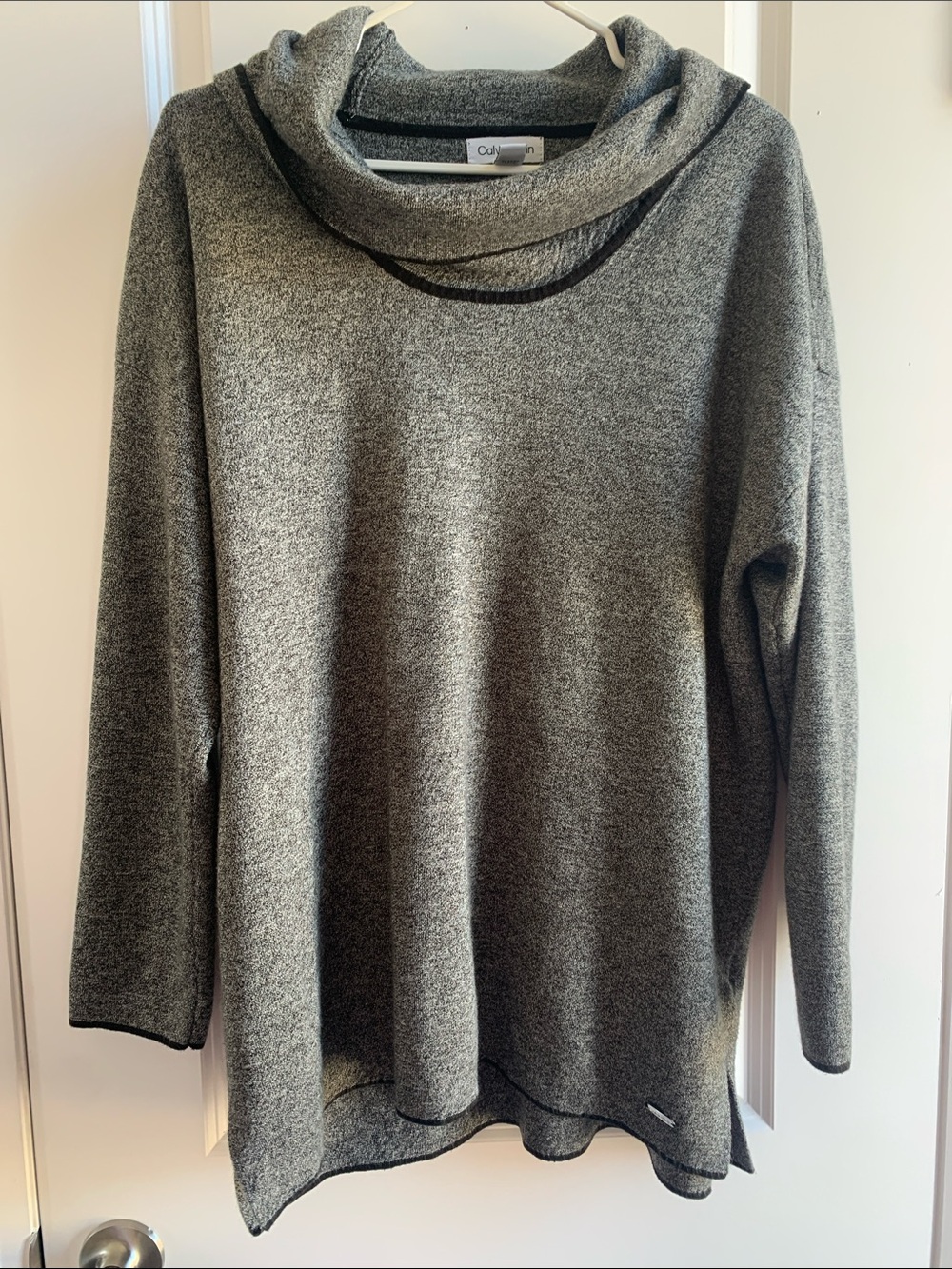 Calvin Klein Heather Gray Cowl Neck Sweater with Black Trim